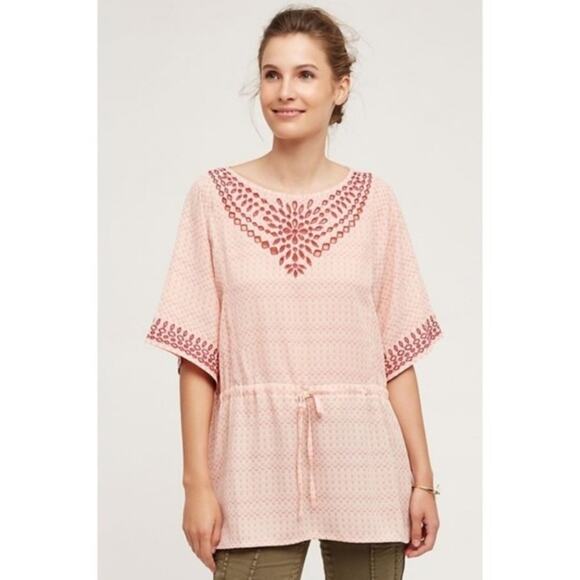 OS One September x Anthropologie Euphemia Pink Peach Embroidered Top Medium - Picture 1 of 8